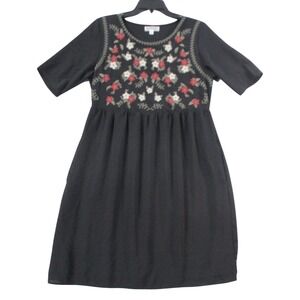 Wren & Ivory Womens Black Floral Embroidered Empire Waist Dress PSD1881 M